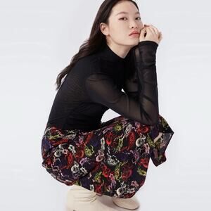 DVF Diane Von Furstenberg Mae Masquerade Masks Black Midi Skirt Women’s Size M